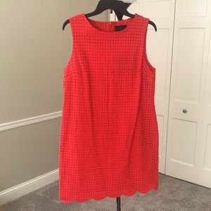 NWT Cynthia Rowley red eyelet sleeveless shift dress with scalloped hem